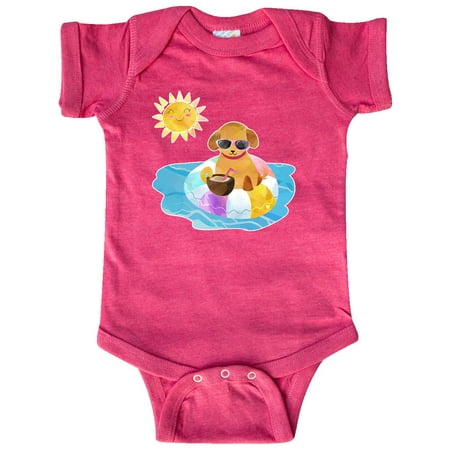 Inktastic Summer Puppy in Float with Drink Gift Baby Boy or Baby Girl Bodysuit