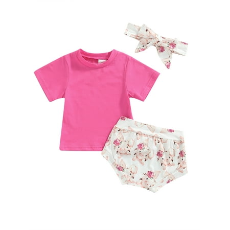 IZhansean Infant Baby Girls Casual Summer Clothes Short Sleeve T-Shirt+Cute Animal Flower Print Shorts+Headband Set Rose Red 18-24 Months
IZhansean Infant Baby Girls Casual Summer Clothes Short Sleeve T-Shirt+Cute Animal Flower Print Shorts+Headband Set Rose Red 18-24 Months