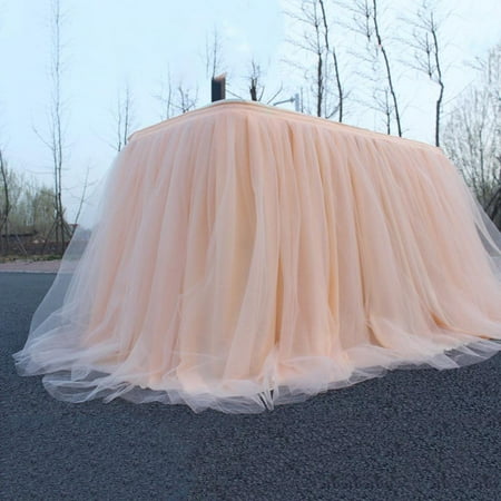 

Light Champagne Tulle Table Skirt for Rectangle or Round Table Tutu Table Skirt Decoration Table Cloth for Wedding Baby Shower Birthday Party Cake Dessert Buffet Decorations (L39in H 29 in)