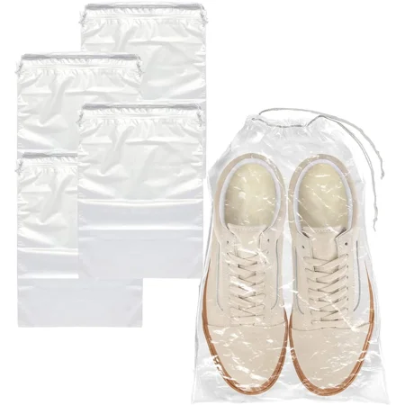 Travel Shoe Bags 9 x 12 . Pack of 50 Clear Plastic 2 mil Pouches with Drawstring Closures for Packing and Storing. Waterproof Portable Storage for Shoes; Sneakers; Boots. For Men & Women. 
Travel Shoe Bags 9 x 12 . Pack of 50 Clear Plastic 2 mil Pouches with Drawstring Closures for Packing and Storing. Waterproof Portable Storage for Shoes; Sneakers; Boots. For Men & Women.