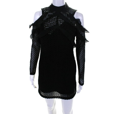 Pre-owned|Self-Portrait Women s Ruffled Cut Out Lined Dress Black Size 2