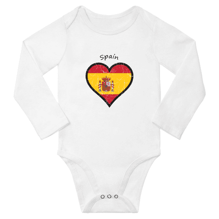 Spain Flag Heart Love Baby Long Sleeve Clothing Bodysuits (White 24 Months)