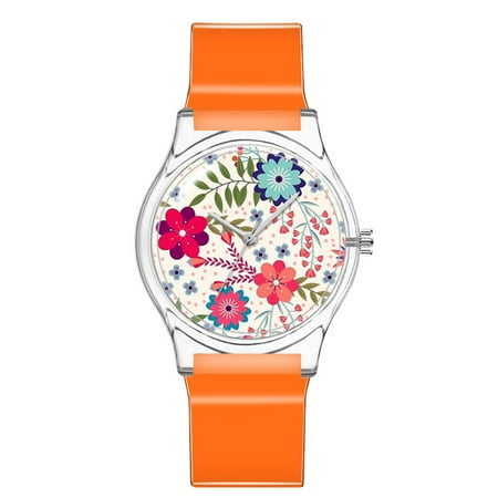 1Pc Children Creative Fashion Watch Durable Japanese Movement Plastic Wristwatch Girls Waterproof Watch (Orange)
