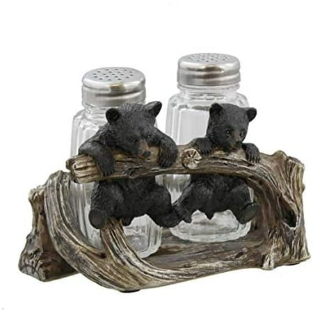 Two Cute Hanging Black Bears Salt & Pepper Set - Rustic Cabin Cub Decor