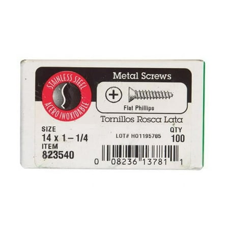 Hillman 823540 14 x 1.25 in. Phillips Flat Head Sheet Metal Screw Stainless Steel - Box of 100
Hillman 823540 14 x 1.25 in. Phillips Flat Head Sheet Metal Screw Stainless Steel - Box of 100