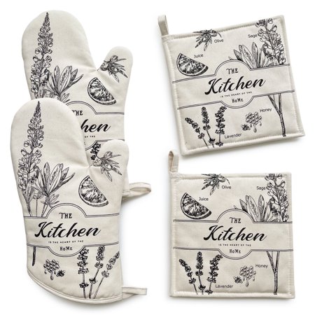 4-Pack Cotton Heat Resistant Oven Mitts Pot Holders Kitchen Set