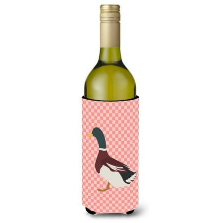 Rouen Duck Pink Check Wine Bottle Beverge Insulator Hugger