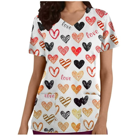 CYMMPU Women s V-Neck Pocketed Scrub_Tops Nurse Workwear Uniform Clearance Going out Tops Summer Tees Short Sleeve Shirts Trendy Valentine s Day Tunic Love Heart Printing Fashion Tshirts White XL
CYMMPU Women s V-Neck Pocketed Scrub_Tops Nurse Workwear Uniform Clearance Going out Tops Summer Tees Short Sleeve Shirts Trendy Valentine s Day Tunic Love Heart Printing Fashion Tshirts White XL