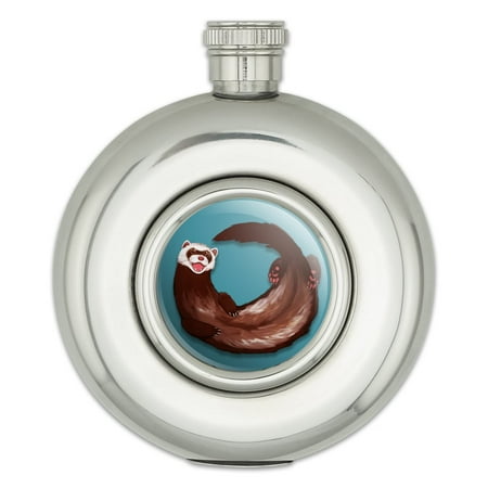 Happy Ferret Round Stainless Steel 5oz Hip Drink Flask