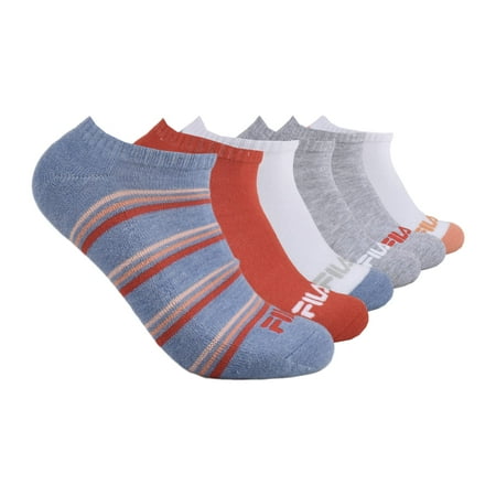 Fila Womens 6-Pack Mini Stripe Half Cushioned No Show Socks Multi 9/11