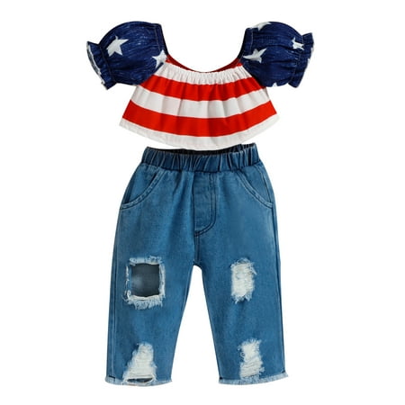 Suanret Toddlers Girls Summer 2Pcs Streetwear Sets Short Sleeve Stars Striped Tops Ripped Denim Pants Blue 3 Years
Suanret Toddlers Girls Summer 2Pcs Streetwear Sets Short Sleeve Stars Striped Tops Ripped Denim Pants Blue 3 Years