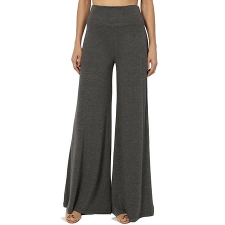 TheMogan Women's PLUS 30" Draped Jersey High Waisted Wide Leg Palazzo Lounge Pants