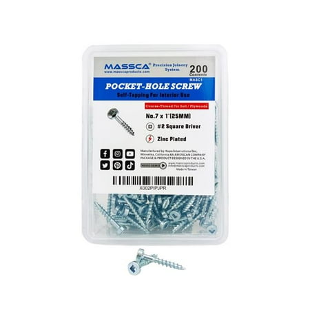 Massca Products X002PIPJPR 1 in. Coarse Thread No.7 Zinc Pocket-Hole Screws - 200 Screws
Massca Products X002PIPJPR 1 in. Coarse Thread No.7 Zinc Pocket-Hole Screws - 200 Screws