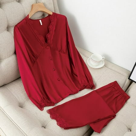 DanceeMangoo Women Silk Satin Sleepwear Set Long Sleeve Pant Soft Women Pajamas Button-Down Simple Homewear Lace Womens Set Pyjamas Mujer
DanceeMangoo Women Silk Satin Sleepwear Set Long Sleeve Pant Soft Women Pajamas Button-Down Simple Homewear Lace Womens Set Pyjamas Mujer