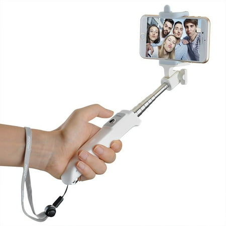 Mpow iSnap Y One-piece Portable Self-portrait Monopod Extendable Selfie Stick with built-in Bluetooth Remote Shutter for iPhone 6 and more-White