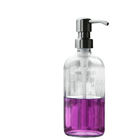 Soap Dispenser with Stainless Metal Pump - Clear 16oz Glass Jar Lotion Bottle by Industrial Rewind