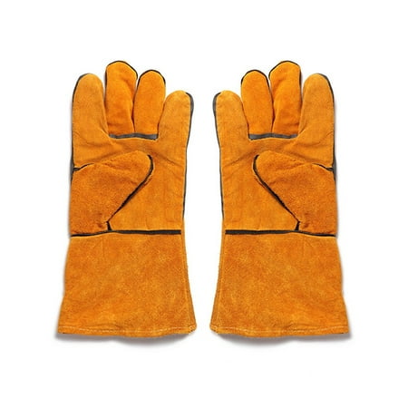Outdoor Camping BBQ Welding Cowhide Protective Gloves Thickened Heat Insulation