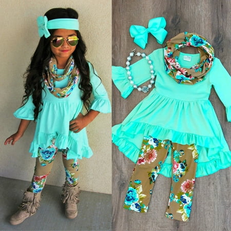 Qtinghua Toddler Baby Girls Outfits Long Sleeve Ruffle Tops Irregular Hem Dresses+Long Floral Pants+Headband Set Green 1-2 Years
Qtinghua Toddler Baby Girls Outfits Long Sleeve Ruffle Tops Irregular Hem Dresses+Long Floral Pants+Headband Set Green 1-2 Years