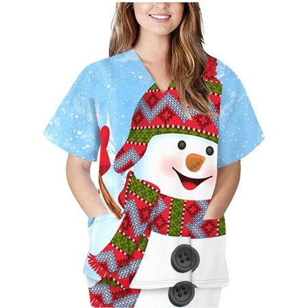 Winter Clearance 2022! purcolt Women s Christmas Snowman Print Shirts Casual Loose Nursing Scrubs Tops Working Uniform Short Sleeve V Neck Workwear Blouse with Pockets
Winter Clearance 2022! purcolt Women s Christmas Snowman Print Shirts Casual Loose Nursing Scrubs Tops Working Uniform Short Sleeve V Neck Workwear Blouse with Pockets