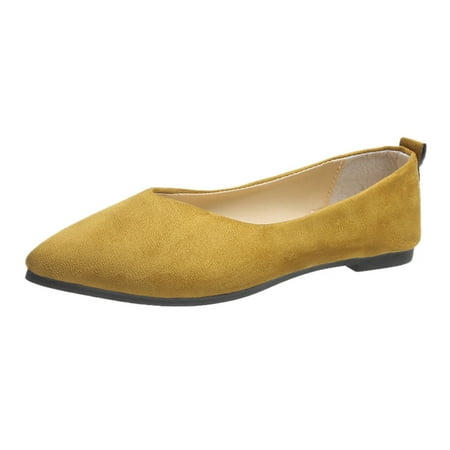 TOYFUNNY Womens Shoes Pointed Toe Shallow Mouth Solid Color Slip-On Flat Casual Shoes