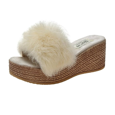 HUPTTEW Ladies Fashion Solid Color Fluff Open Toe Waterproof Platform Thick Bottom Slope Heel Slippers
HUPTTEW Ladies Fashion Solid Color Fluff Open Toe Waterproof Platform Thick Bottom Slope Heel Slippers