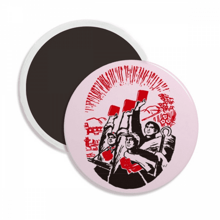 China Red Education Propaganda Unity Round Ceracs Fridge Magnet Keepsake Decoration