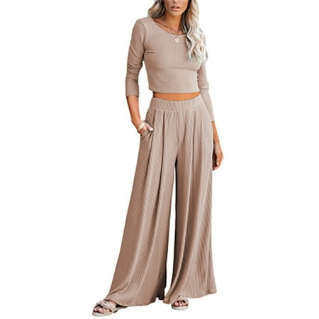 Yobecho spring and autumn suit women s ribbed nine-point 2-piece pajamas