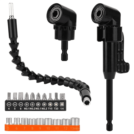 Right Angle Drill 5 Pack Angle Extension Power Bit Attachment Black