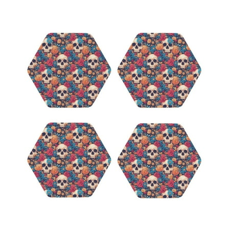 Pofeuu colorful Skull rose Print Coasters for Drinks 4Pack PU Leather Coasters Bar Drink Coasters for Tabletop Protection Furniture from Damage-Hexagon 
Pofeuu colorful Skull rose Print Coasters for Drinks 4Pack PU Leather Coasters Bar Drink Coasters for Tabletop Protection Furniture from Damage-Hexagon