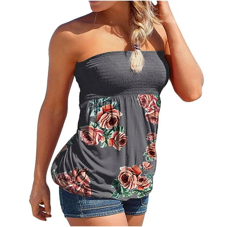 

Women Clothes Clearance Ladies Blouse Vacation Casual Tops Bustier Vest Strapless Off Shoulder Crop Tube Bandeau Sexy Camisole Tank Blouse