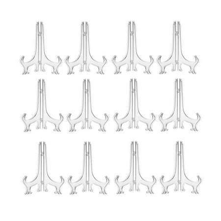 24pcs 4 Inch Transparent Plastic Plate Bracket Desktop Dish Holder Folding Crafts Display Rack for Home Office Shop Display Supplies