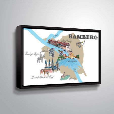 ArtWall Markus/Martina Bleichner 'Bamberg Favorite Map' Gallery Wrapped Floater-framed Canvas - Blue