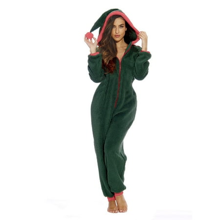 Ma&Baby Christmas Pajamas for Women Hooded Xmas Fleece Sleepwear One Piece Jumpsuit S-2XL