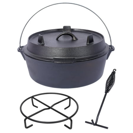 6 Quart Cast Iron Dutch Oven with Lid and Iron Pot Rack Outdoor Camping Pot for Cooking BBQ Baking Campfire 【Versatile Lid Doubles as Skillet/Griddle】The ingenious lid with sturdy legs transforms i 
6 Quart Cast Iron Dutch Oven with Lid and Iron Pot Rack Outdoor Camping Pot for Cooking BBQ Baking Campfire 【Versatile Lid Doubles as Skillet/Griddle】The ingenious lid with sturdy legs transforms i