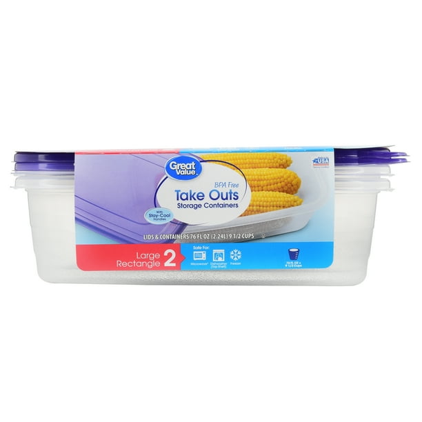 Great Value Take Outs Storage Containers, BPA Free, Large Rectangle, 2 Count