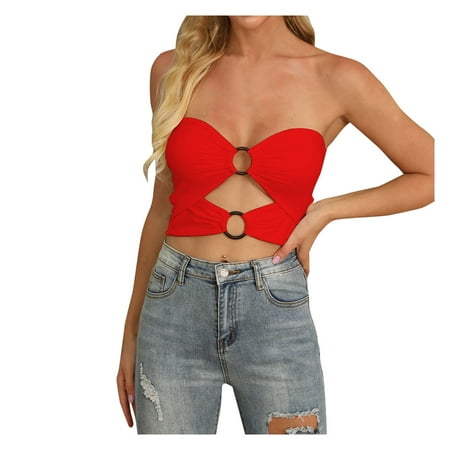 Lirclo Women s new fashion sexy hollow out chest wrapped pleated navel ring button top Red M
Lirclo Women s new fashion sexy hollow out chest wrapped pleated navel ring button top Red M