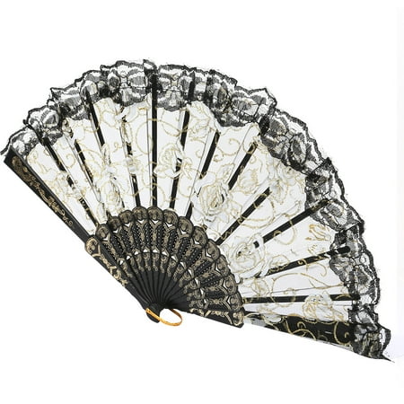 Dancing Fan Hand Fan Folding Lace Rose Flower Fan For Dancing Props Wedding Gift