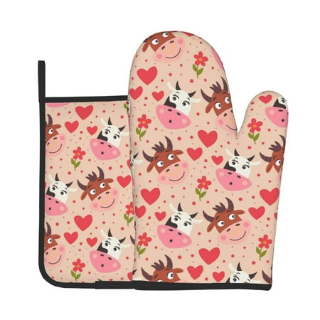 Vsdgher Cow Flower And Heart Oven Mitts and Pot Holders 2 pcs Set High Heat Resistant Kitchen Oven Glove for Baking and Cooking
Vsdgher Cow Flower And Heart Oven Mitts and Pot Holders 2 pcs Set High Heat Resistant Kitchen Oven Glove for Baking and Cooking