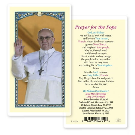 Pope Francis Laminated Catholic Prayer Holy Card with Prayer on Back Pack of 25
