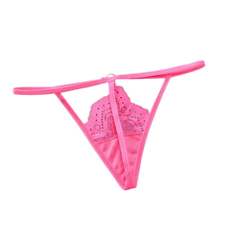 LONKITO Women s Sexy Lingerie Lace Open Thong Panties G-Pants Lingerie Pajamas Hot Pink F Gifts
