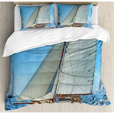 Ambesonne Nautical Deluxe Sailboat on Sea Regatta Race Yacht Windy Weather Competition Luxury Duvet Cover Set