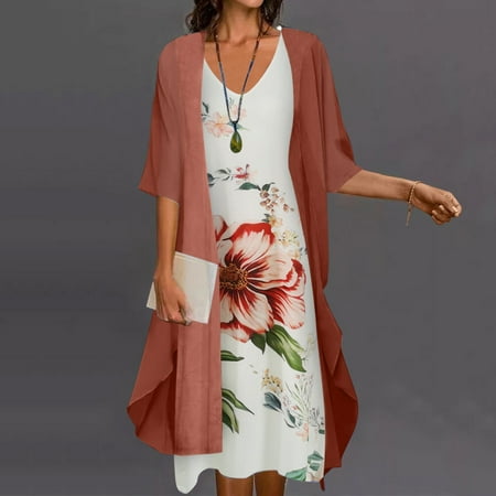 Outfmvch Women Casual Print Dress V Neck Sleeve Dress Half Sleeve Chiffon Shawl Cardigan Two Set Dress Long Evening Gowns
Outfmvch Women Casual Print Dress V Neck Sleeve Dress Half Sleeve Chiffon Shawl Cardigan Two Set Dress Long Evening Gowns