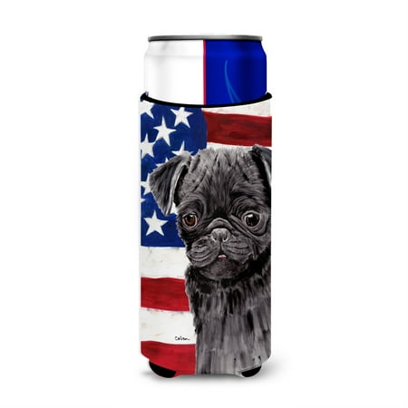 USA American Flag with Pug Ultra Beverage Insulators for slim cans SC9011MUK