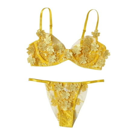 TAIAOJING Flowers Embroidery Bralette Lace Bra Bustier Lingerie Thong