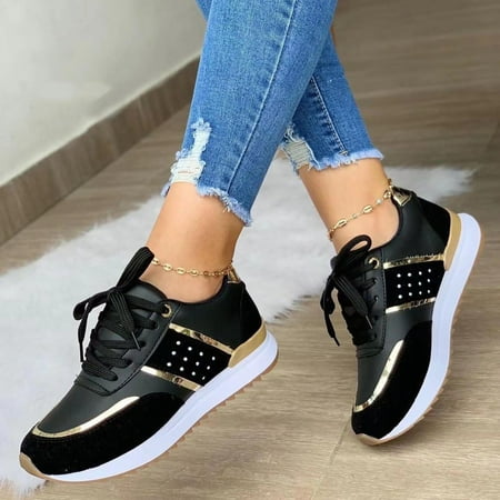 DAETIROS Womens Shoes Clearance Thick sole Lace-up Casual Low-top New round toe Splicing Sports New style Solid color Womens Shoes Black Size 6
DAETIROS Womens Shoes Clearance Thick sole Lace-up Casual Low-top New round toe Splicing Sports New style Solid color Womens Shoes Black Size 6