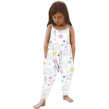 Baby Kids Girls Sleeveless Floral Print One Piece Strap Romper jumpsuit