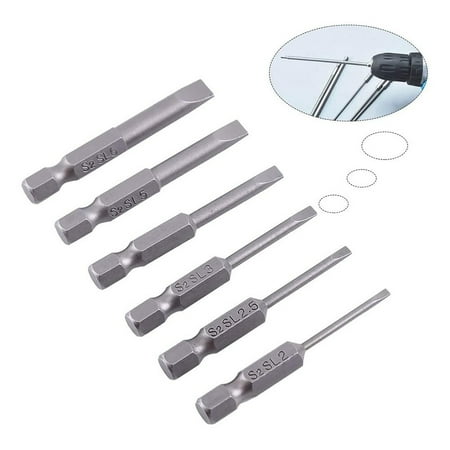 6pcs/Set Magnet Slotted Screwdriver Bit 50mm Length 2.0-6.0mm Flat Head