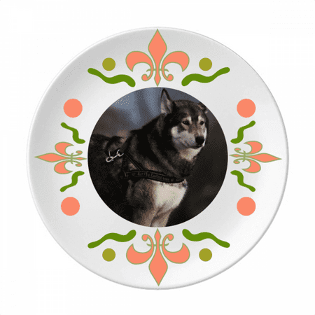 Dog Husky Animal Lonely Night Flower Ceramics Plate Tableware Dinner Dish