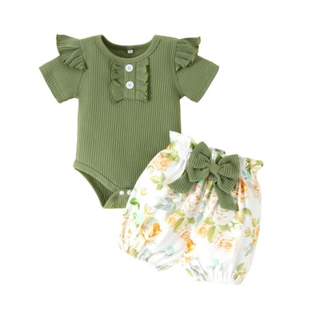 Baby Girl Clothes Set Ruffle Short Sleeve Romper Tops Floral Shorts Headband Infant Girls Outfits 3Pcs Sets Green 18-24M
Baby Girl Clothes Set Ruffle Short Sleeve Romper Tops Floral Shorts Headband Infant Girls Outfits 3Pcs Sets Green 18-24M