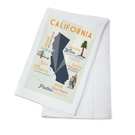 

San Clemente California Typography and Icons (100% Cotton Tea Towel Decorative Hand Towel Kitchen and Home)